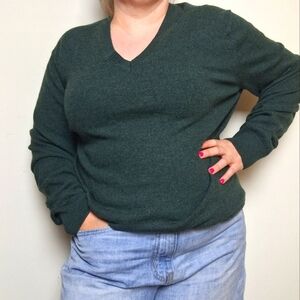 Banana Republic Green V Neck 100% Merino Wool Sweater Size XL